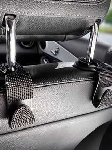 1 pieza Gancho colgador de automóvil con incrustaciones de diamantes para asiento trasero, accesorios creativos ocultos - Negro - Ver 20