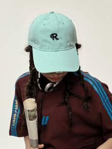 1 pezzo Berretto da baseball invecchiato con ricamo "R" - Stile retrò, regolabile, adatto a donne e uomini, perfetto per uscite casual e look da streetwear