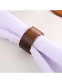 6 件简约实木餐巾环，用途广泛且时尚，适合桌面、酒店、餐厅用餐 - 棕色 - 查看 1