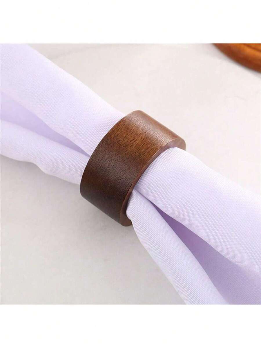 6 件简约实木餐巾环，用途广泛且时尚，适合桌面、酒店、餐厅用餐 - 棕色 - 查看 1