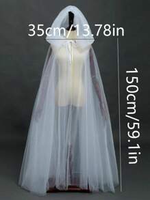 3件套Cosplay鬼怪角色扮演连帽斗篷，双层纱布斗篷+蕾丝手套+半脸眼罩套装，死亡女巫长纱布斗篷舞会派对礼服，节日狂欢恐怖高端套装，万圣节 - 彩色 - 查看 5