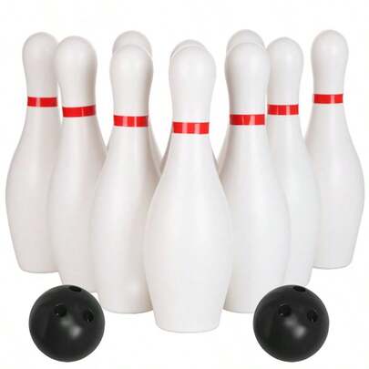 10pcs 16cm White Bowling Pins With 2pcs 7cm Black Bowling Ball Creative Indoor Floor Ball Games Family Party Interactive Fun Games