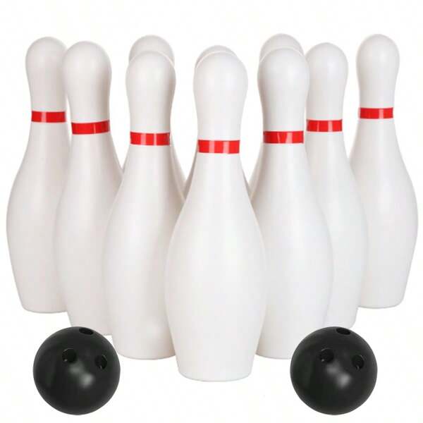 10 Stück 16cm weiße Bowlingkugeln mit 2 Stück 7cm schwarze Bowlingkugeln, kreatives Bodenball-Spiel für drinnen, Familien-Party, interaktiver Spaß
