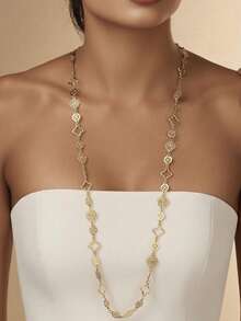 1 chiếc vòng cổ dài chạm khắc rỗng bằng vàng, vòng cổ vàng thời trang, vòng cổ hình chữ Y có thể đeo theo nhiều cách - Vàng - Xem 2