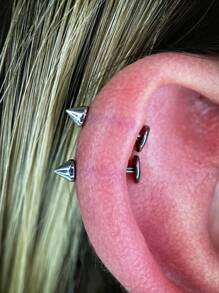 2Pcs Set Of Pointed Lip Studs Snake Bite Stainless Steel Spiral Perforated Ear Cartilage Earrings Ear Studs Body Accessories Punk Style 16G 12mm
