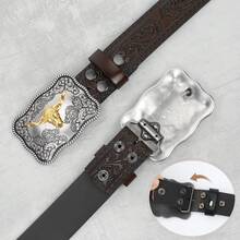 SUOSDEY Mens Faux Leather Western Belt With Removable Buckle, Faux Leather Cowboy Belt For Jeans And Trousers - 咖啡棕 - 查看 4