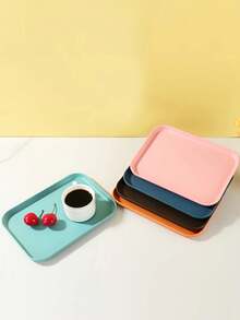 1/2/4pcs Pink Plastic Dessert Plates/Trays, Unbreakable Bread, Cake, Fruit, Snack, Coffee Plates For Home Kitchen, Cafe, Party, Wedding, Camping & Picnic - Black - View 3