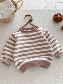 1pc Boys/Toddlers/Kids Casual Striped Knit Sweater, Comfortable Long Sleeve, Suitable For Autumn/Winter