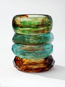 1 套树脂粗手镯，紫红色叠层粗手镯套装，适合女性，粗体珠宝，适合送给女性、母亲、妻子的礼物 - 誇張美拉德款式 - 查看 3