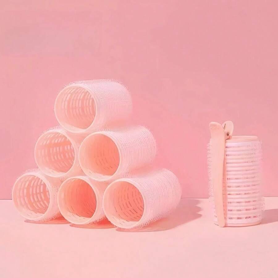 Kit 6 Large Hair Curlers + 6 Clips, DIY Styling Tool, One Size 6.3x4 CM - Màu Hồng baby - Xem 1