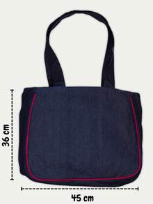 bolsa educadora de mezclilla morral bordado surtido bolso funcional para niñas niños escuela materiales duraderos diseño moderno mochila escolar casual accesorios moda niños - Azul Marino - Ver 6