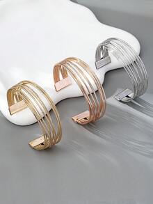 Women's Multilayer Cross Line Bracelet, Fashion Adjustable Wide Bangle Jewelry For Teenagers - Rose Gold - View 2