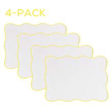 4pcs, Modern Solid Color Placemat Weaving Texture Composite Backing Scalloped Embroidery Edges Heat-Resistant Table Mat