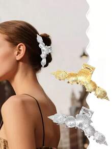 Hair Clips 1pc Elegant Large Shell Texture Striped Hair Clip, Sweet Elegant Hair Accessory Hair Accessories Elegant Claw Clips, School Stuff, College - Multicolor - View 3