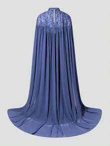 Faeriesty 这款优雅的超长披肩袖连衣裙，正面镂空设计，饰以串珠花朵，采用直筒式剪裁，是一款正式的派对礼服和华丽优雅的晚礼服，完美适用于豪华宴会、红毯盛会、婚礼和正式晚宴、浪漫晚餐、正式肖像拍摄、返校节和毕业典礼、生日女士服装、春季连衣裙和夏季服装。 - 藏蓝色 - 查看 9