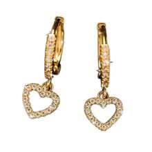 2pcs Vintage Heart Zirconia 16K Gold Hoop Earrings, Minimalist Sexy Style Pendant
