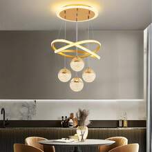 4-Head Acrylic Ball LED Ceiling Light - Crystal Accents, LED Tri-Color Variable Light -Adjustable Luxury Chandelier With Golden Metal Frame For Christmas Gifts, Holiday Office, Bedroom, Hotel, Party, Restaurant Decorati - 金色 - 查看 4