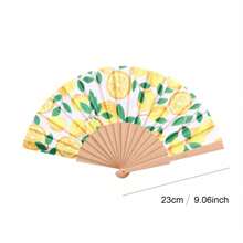 1pc Fashionable Lemon Wood Folding Hand Fan, Suitable For Party, Birthday, Concert, Wedding Gift