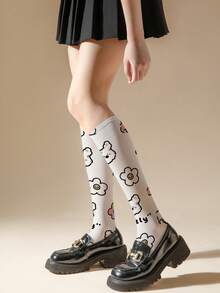 1/2 双女士 50D 花朵图案小腿袜，性感薄款 JK 及膝袜，夏季薄款丝袜，中长袜，水手袜，熊图案可爱时尚袜子，适合日常穿着，适合送礼