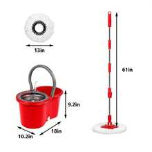 Spin Mop And Bucket Set, 360° Spin Mop And Bucket With Wringer Set And 3 Microfiber Mop Refills, Stainless Steel 61" Extended Handle Spinning Mop Bucket System For Floor Cleaning - Red - View 2