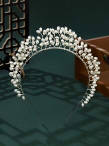 1 件女士时尚串珠手工垂直皇冠头带，欧美新娘皇冠头饰 - 銀色 - 查看 2