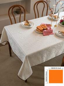 1 pieza Mantel unicolor de lujo francés minimalista, cubierta de mesa de comedor con estampado floral jacquard blanco, adecuado para fiestas, bodas, decoración del hogar y la habitación - Blanco - Ver 16
