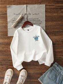 Damen Tropisches Muster Lässig Crew Neck Langarm Sweatshirt für Herbst/Winter, Damen Lässig Crew Neck Sweatshirt mit Collegeprint Design, strahlt jugendliche Vitalität aus. Geeignet für Laufen, Lässig Wear, Treffen, Partys, bietet bequemen Tragekomfort im Herbst/Winter, geeignet für Aktivitäten wie Laufen und Training. Loose Fit Crew Neck Sweatshirt für Damen, geeignet für Streetstyle, Outdoor-Tragen, einsetzbar für Herbst/Winter. - Weiss - Übersicht 7