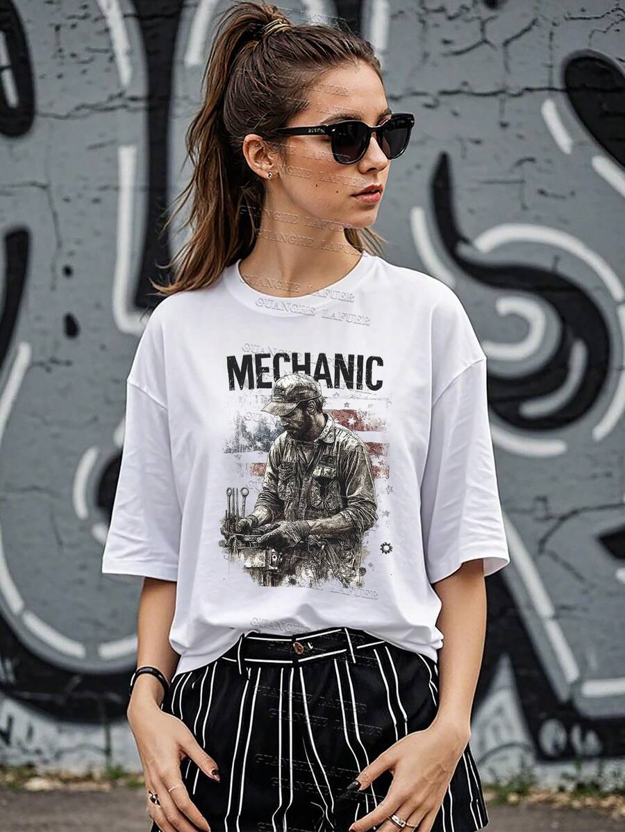 Camisas de manga larga para mujer, 100 % algodón, regalos para el día de la madre, tallas S-2XL, regalos de cumpleaños para mujer, camiseta de mecánico personalizada, regalo para amantes de la mecánica, regalo para el día del padre, regalo para él. - Blanco - Ver 1