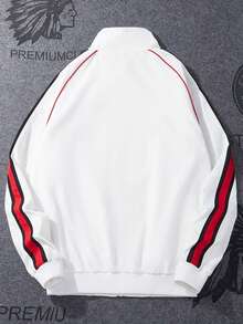 Chaqueta casual y holgada para hombre con diseño de rayas laterales, chaqueta cómoda, suave y transpirable con cuello alto para primavera y otoño