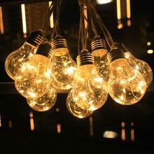 全新太阳能铜线灯泡串灯 - 复古爱迪生灯泡，8 种照明模式，驱虫 PET 材质，耐用塑料 | 室内/室外使用，露营吊灯 | 非常适合感恩节、万圣节、圣诞节装饰、花园、庭院、小路氛围 - 彩色 - 查看 2