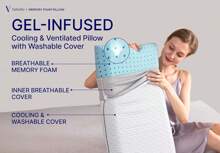 Standard Size Gel Memory Foam Pillow - Ventilated, Orthopedic, Bed Pillow, Cooling, With Viscose Made From Bamboo Cover - Essential For College Dorms,8644183