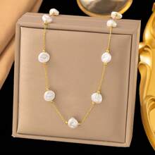 1 件 18K 珍珠项链，不锈钢，简约珍珠项链，时尚奢华，适合宴会、聚会、约会、办公室佩戴