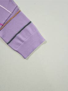 Acelitt Casual Contrast Stripe Off-Shoulder 3/4 Sleeve Ribbed Crew Neck Knit Top, Suitable For All Seasons