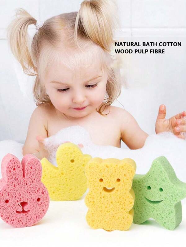 Kids Bath Sponge, Cartoon Soft Scrub Towel, Baby Bath Shower Sponge, Wood Pulp Material, Lather Easily