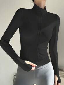 Professional Sports UV Protection Seamless Zipper Jacket For Women, Compression Fitness Gym Workout Yoga Top