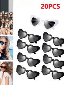 20 件超大心形女士太阳镜，塑料镜框，PC 镜片，适合远足、拍照、派对和各种颜色的时尚服装
