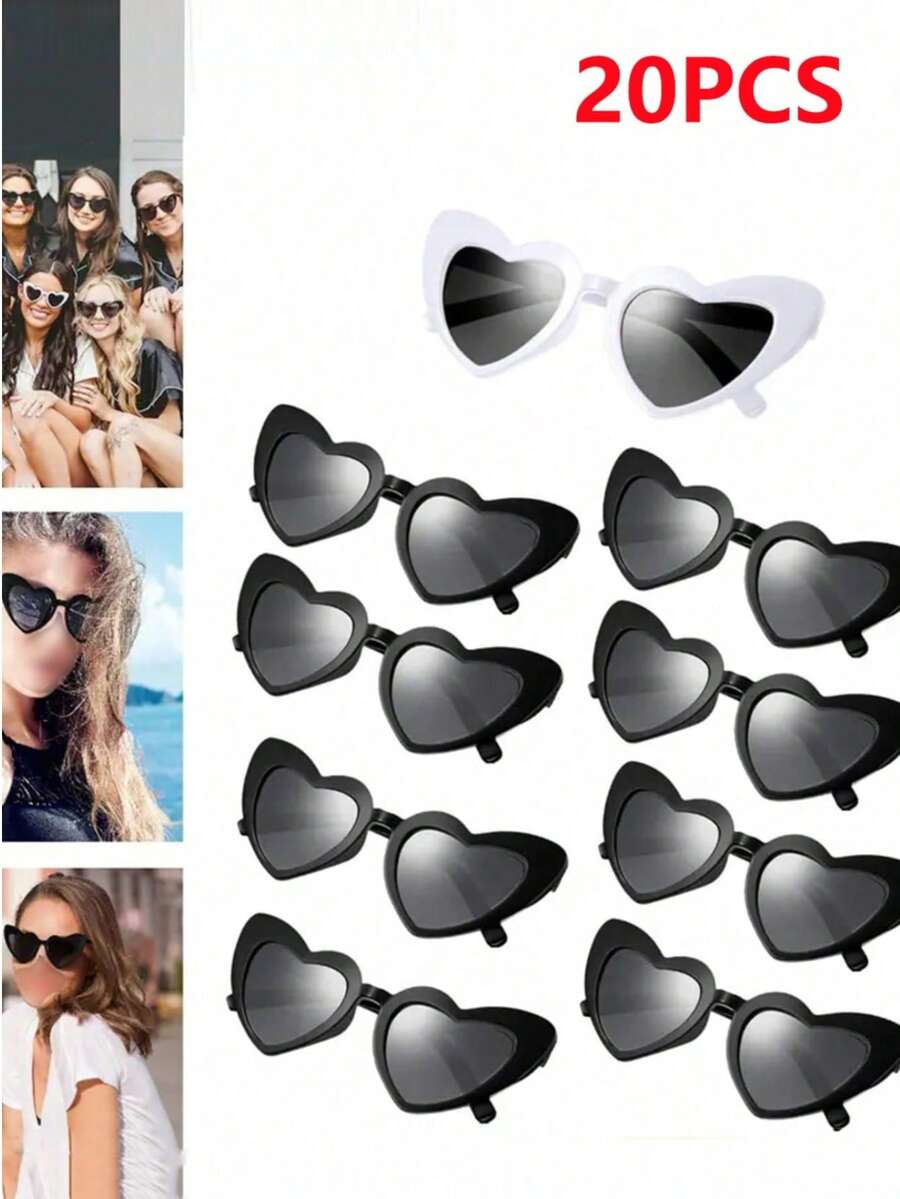 20 件超大心形女士太阳镜，塑料镜框，PC 镜片，适合远足、拍照、派对和各种颜色的时尚服装