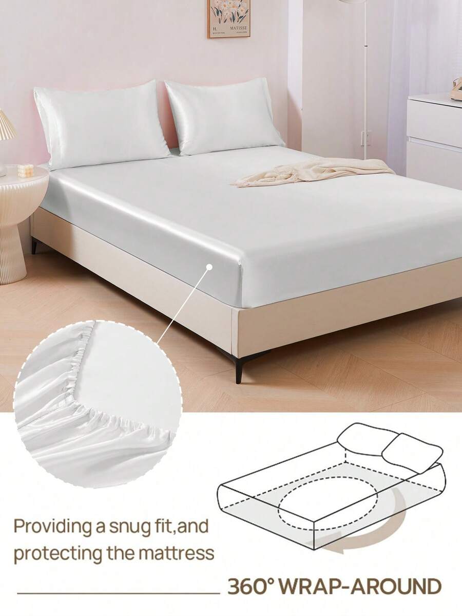 1件白色奢华丝滑缎面床笠,适用于15-17英寸厚的床垫,柔软透气,抗皱,提升睡眠质量,优雅酒店风格,全包式松紧带,深口袋设计,适用于单人床、双人床、大号床、特大号床。适用于家庭和宿舍床上用品,通过Oeko-Tex认证。 - 白色 - 查看 1