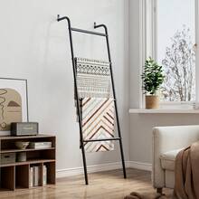 Blanket Ladder 4-Layer Towel Racks Wall-Leaning Blanket Holder Decorative Display Metal Ladder Shelf Stand For Livingroom Bathroom Bedroom - 黑色 - 查看 7