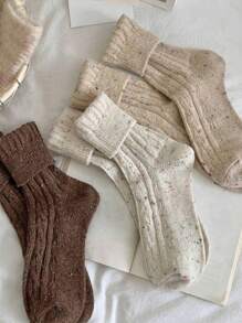 1/3 pares de meias femininas grossas de lã quente estilo vintage até a panturrilha para outono e inverno, meias de outono