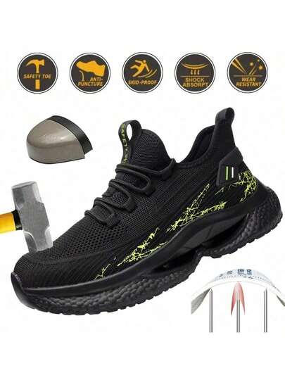 Men's Work Safety Shoes, Anti-Smash, Anti-Slip, Anti-Puncture Sports Steel Toe Shoes, Lightweight Construction Warehouse Protective Shoes, British Style Anti-Collision Labor Protection Shoes, Comfortable Breathable Outdoor Work Shoes For Summer