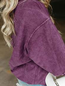 Áo nỉ dài tay cổ tròn màu tím nhung kẻ dành cho nữ cỡ lớn, in chữ "Howdy", kiểu dáng thường ngày. - Màu tím - Xem 5