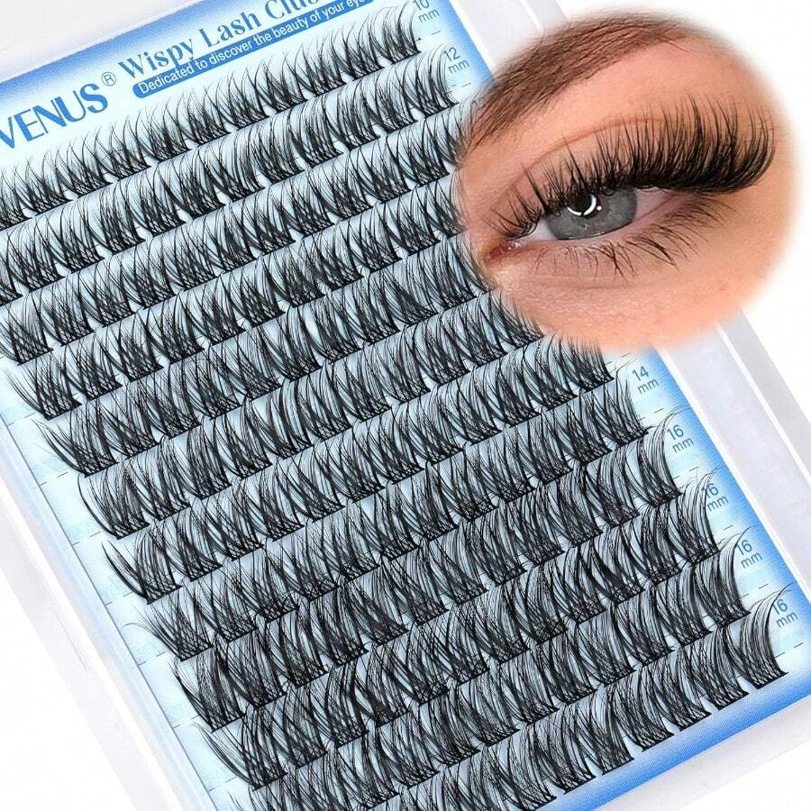 MWispy Lash Clusters Natural Lashes Clusters Wispy Eyelash Clusters CD Curl Cluster Eyelash Extensions DIY Individual Lashes Invisible Band Lash Extension Fluffy Eyelashes Clusters8001 - Black - View 1