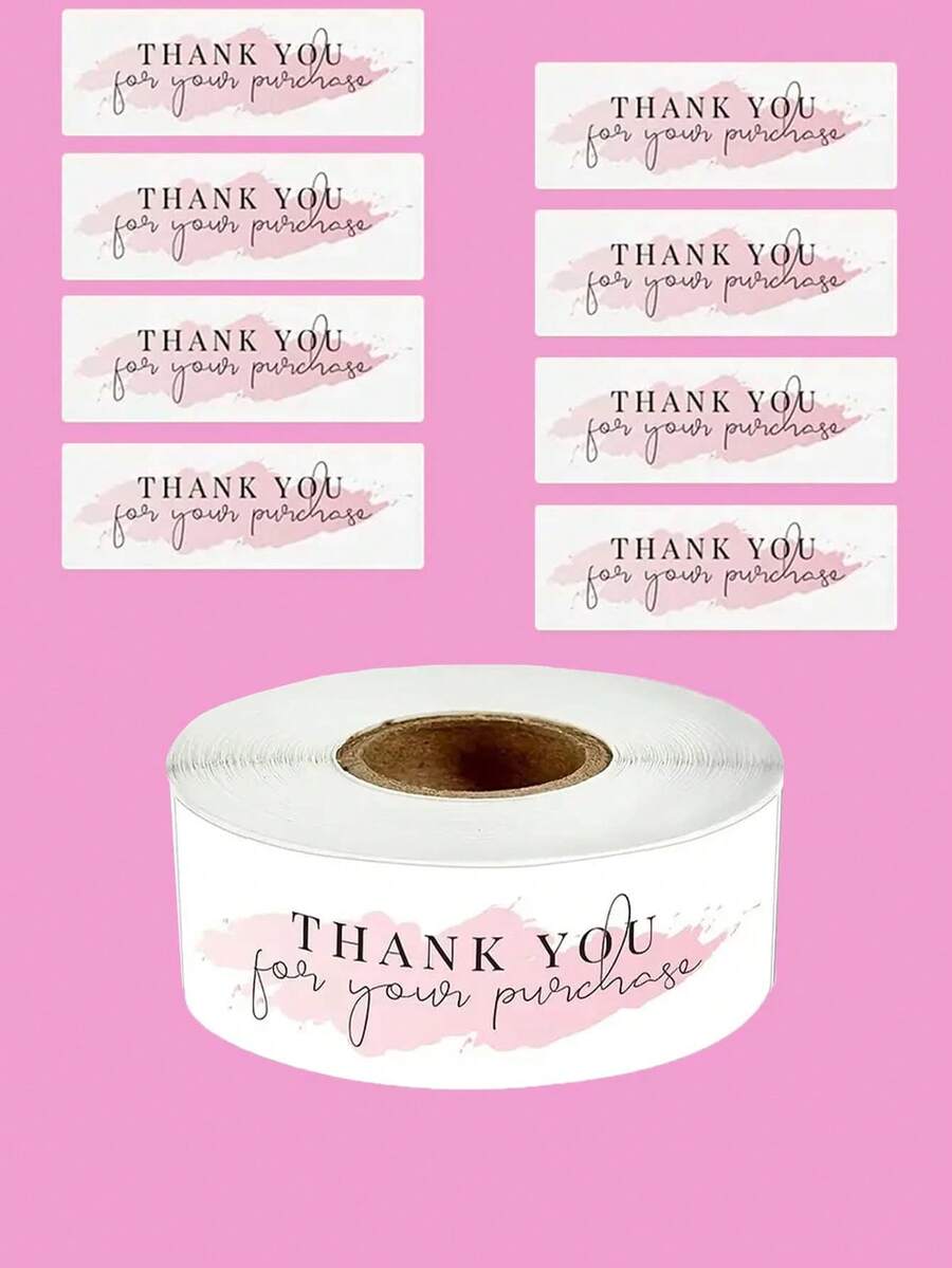 120Pcs/Roll, Rectangular Thank You For Your Order Sticker, Label Sticker, Packaging For Small Business, Order, Decoration, Gifts - Pink - View 1