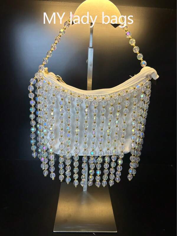 Nuevo bolso de mano de mujer con cuentas, borlas de cristal, bolso de noche elegante formal para bodas y fiestas