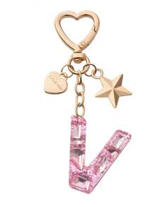 1pc Cute Bling Keychain Initial Letter Butterfly Star Pink Gift For Women Girls Bag Purse Handbags School Bag Car Key Cup Charms Accessories Car Accessories Goth Y2k