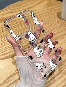 Halloween Theme Phone Case - Ghosts, Bats, Cute Floral Cartoon Style Transparent Air Cushion Full Coverage Anti-Slip Soft Phone Case, Compatible With IPhone 13, 15, 16 Pro Max, IPhone 16, IPhone 14, IPhone 16 Plus, Galaxy Phones Waterproof Shockproof Anti-Fall Scratch Resistant - Multicolor - View 1