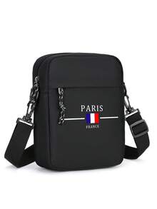 时尚男士斜挎包，巴黎风牛津布竖款方形单肩包，大容量，可调节肩带 - 黑色 - 黑色 - 查看 3