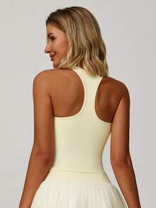 MASKERT 女士罩杯瑜伽服，运动上衣，高弹力运动上衣，居家通勤夏季上衣 - 黃色 - 查看 3