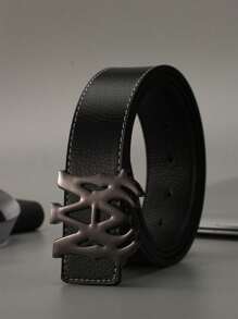 1pc Unisex Letter Buckle Belt, Casual Fashion Design, Retro High-End Niche Style Wide Belt For Women Fall, Autumn, Halloween - Multicolor - View 4